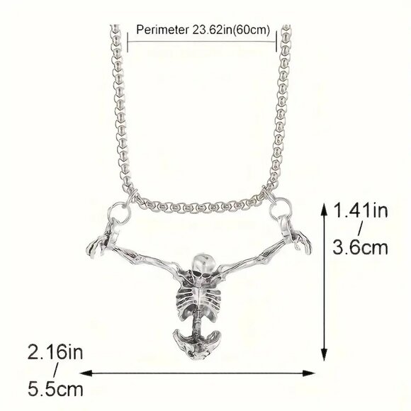 Vintage Skull Man Necklace Överdrivet Mörk Nischdesign Gothic Punk Hängsmycke - Picture 2 of 6